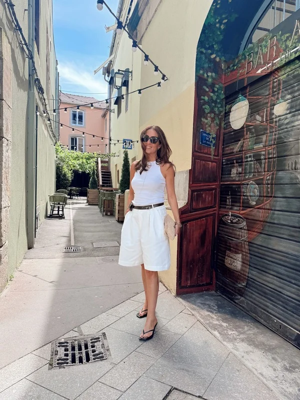 White Linen Shorts Set