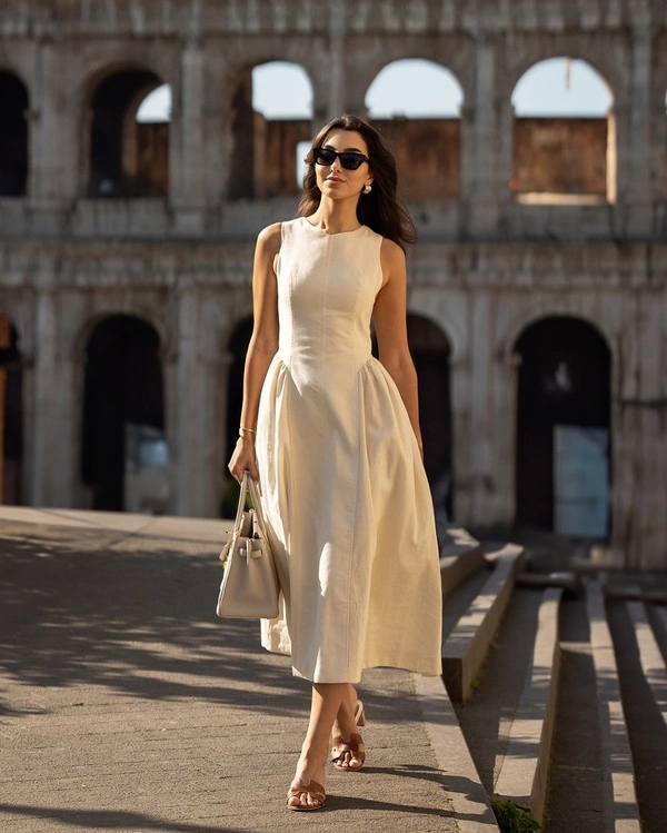 Cream Midi Dress at the Colosseum
