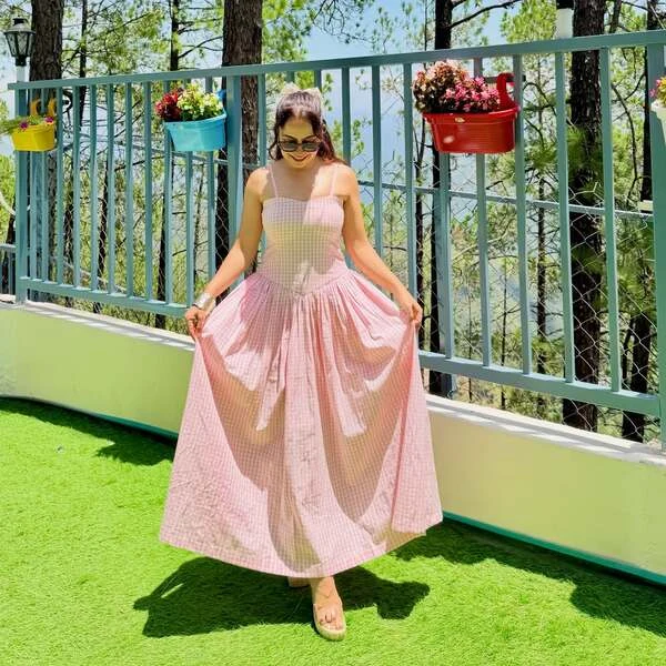 Pink Gingham Maxi Dress
