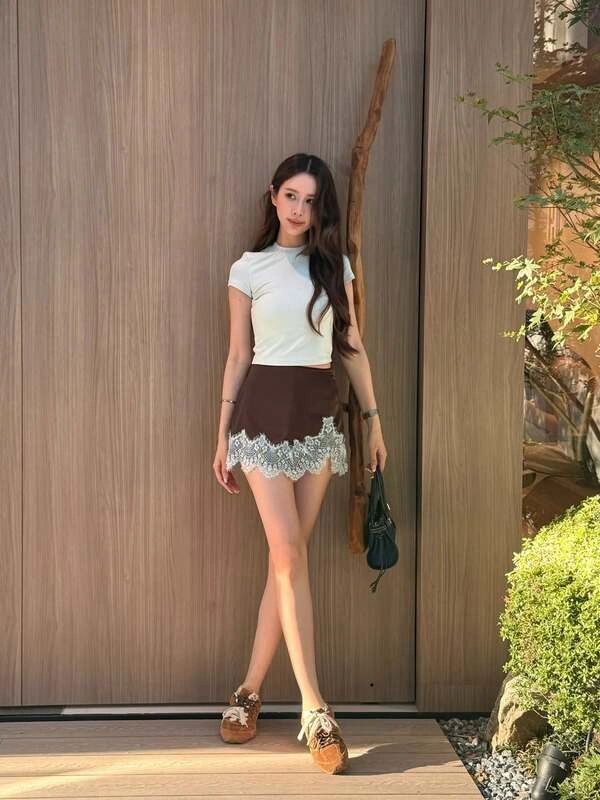White Crop Top Lace Trim Skirt