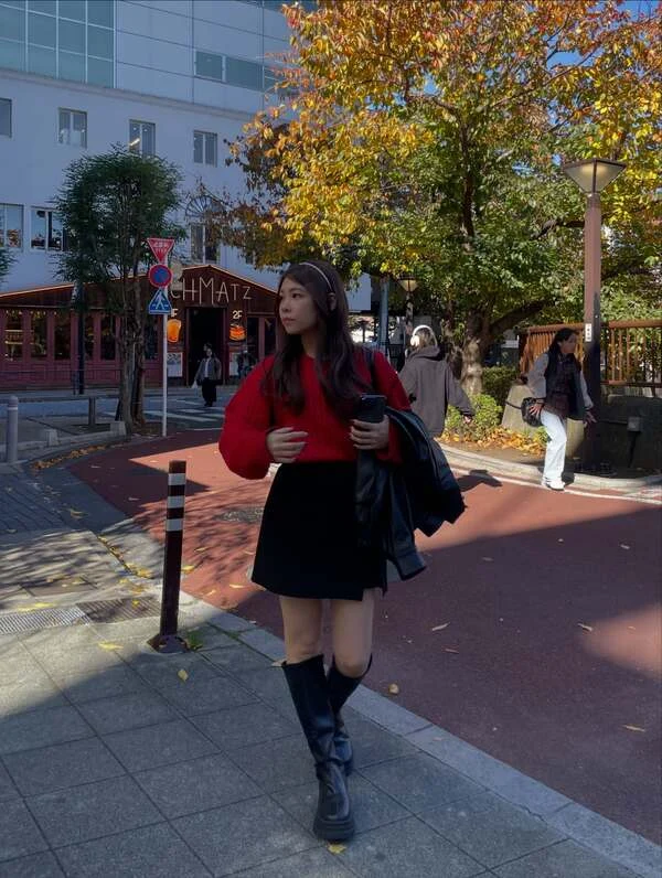 Red Sweater and Mini Skirt