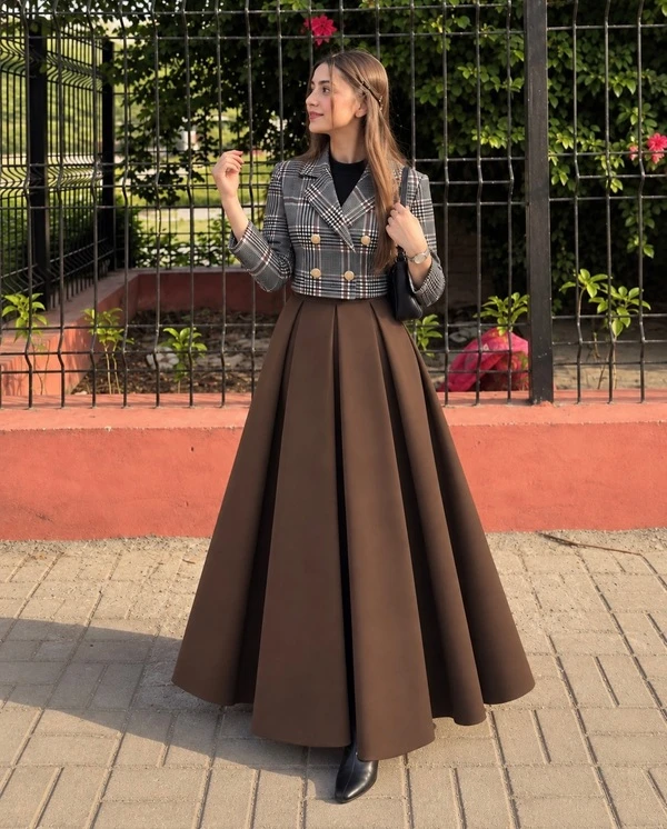 Brown Pleated Maxi Skirt