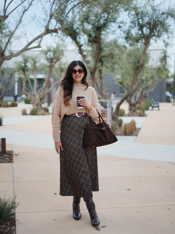 Plaid Midi Skirt Outfit