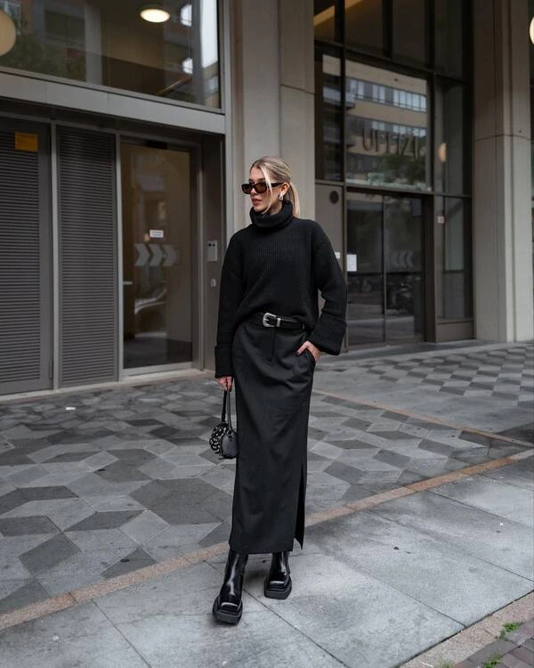 All Black Turtleneck Look