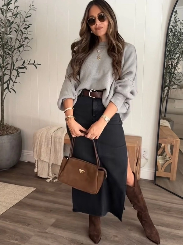 Denim Skirt & Boots
