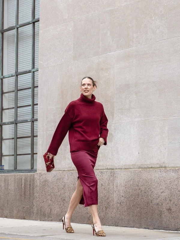 Burgundy Turtleneck and Skirt