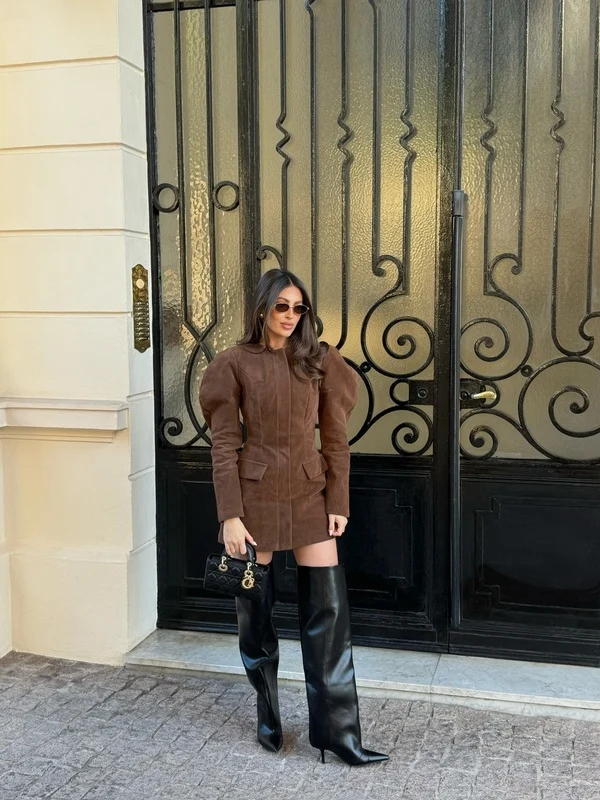 Suede Mini Dress, Tall Boots