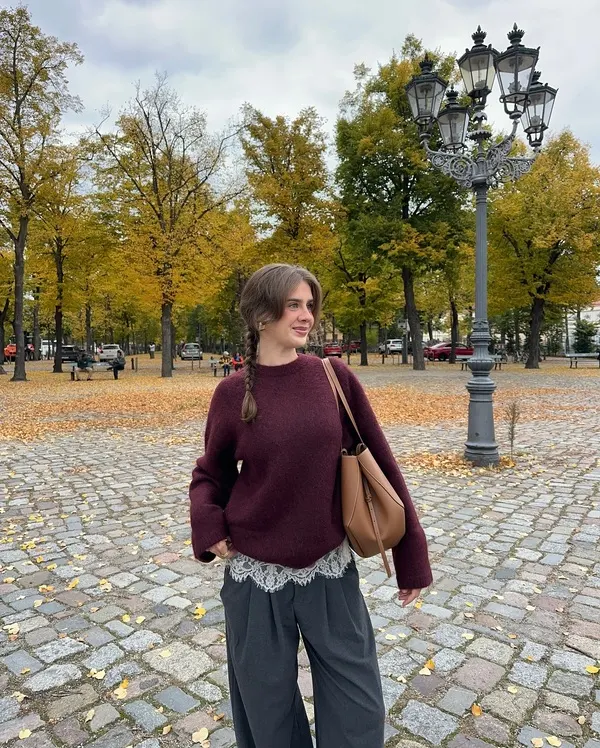  Burgundy Sweater Look