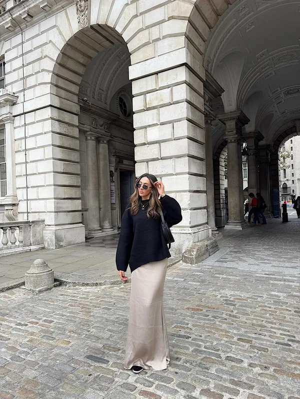 Black Sweater Satin Skirt