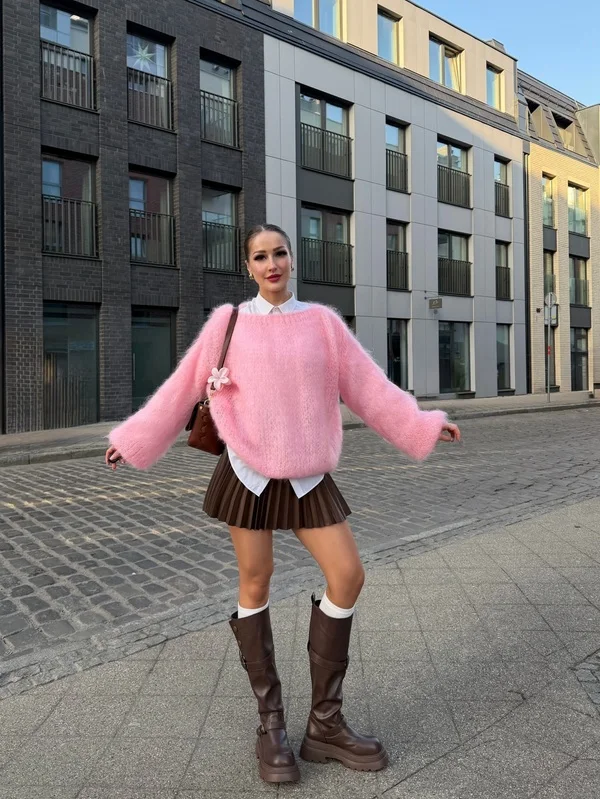 Fuzzy Sweater & Pleats