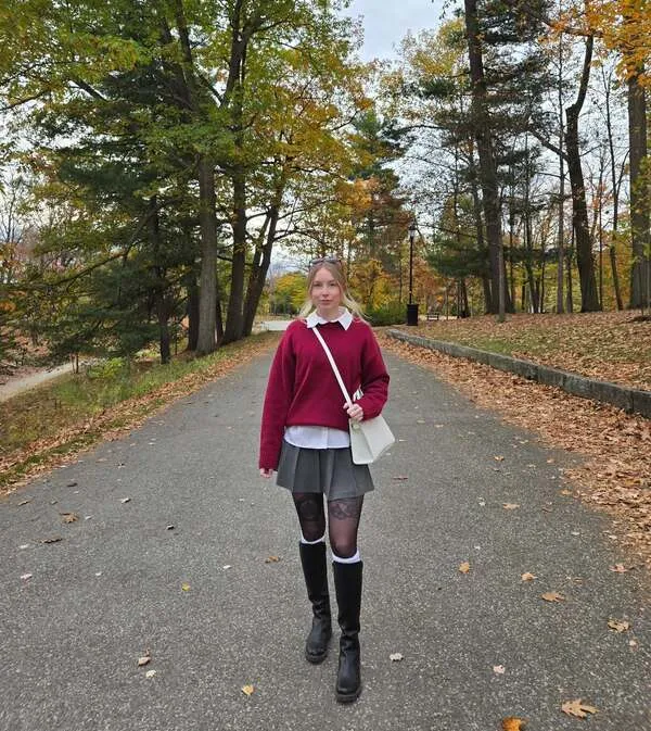 Autumn Sweater and Pleated Skirt Outfit