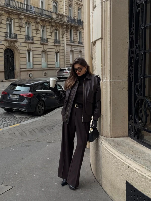 Leather Jacket, Wide Trousers