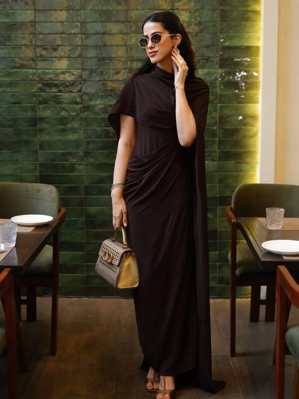 Brown Draped Maxi Dress