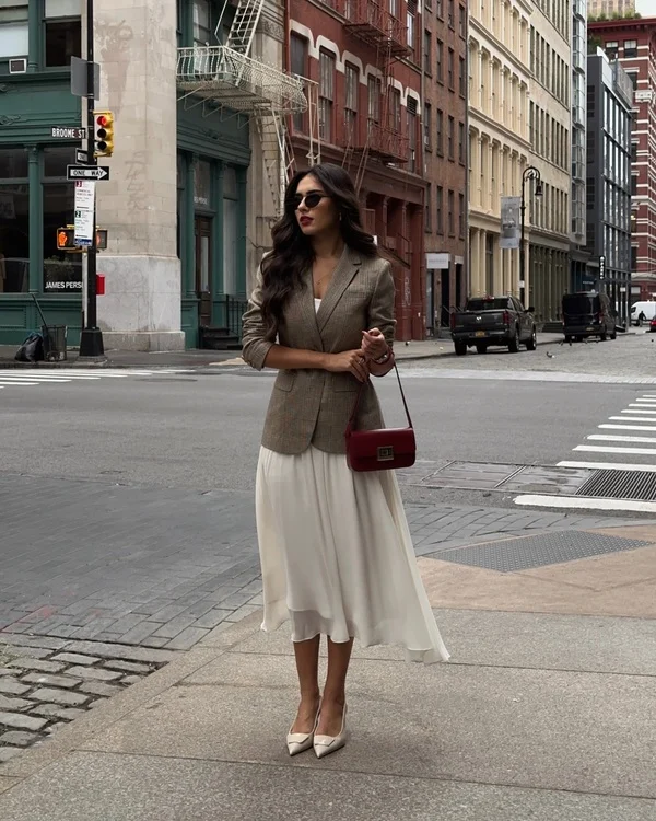 Plaid Blazer Skirt Outfit
