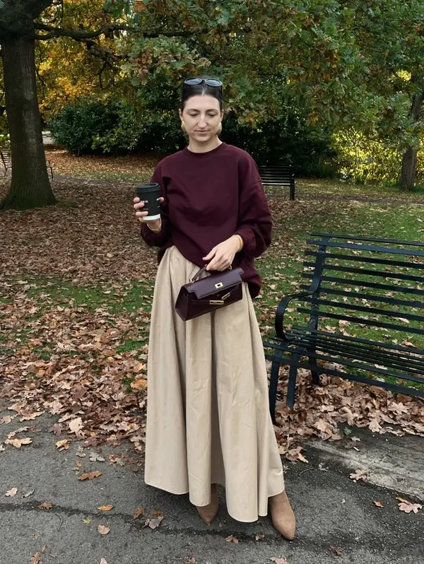Burgundy Sweatshirt Maxi Skirt