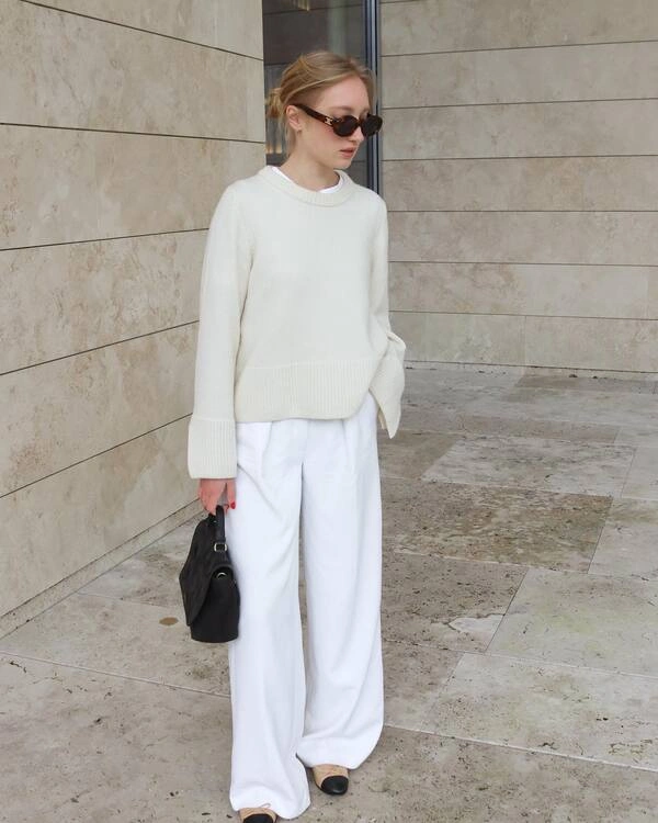 Cream Sweater and Trousers