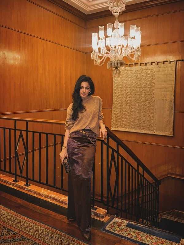 Shiny Brown Skirt Outfit