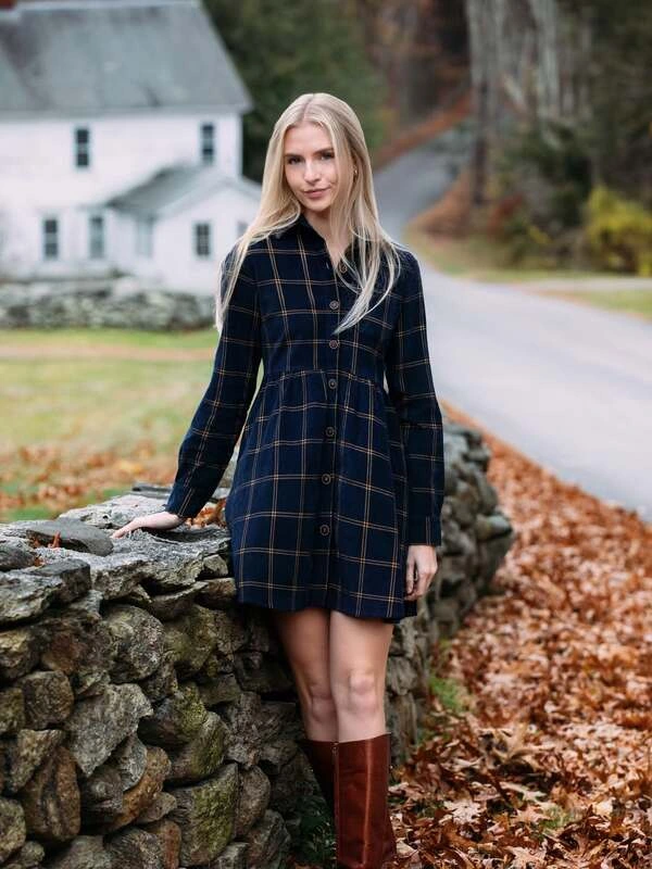Navy Plaid Shirt Dress