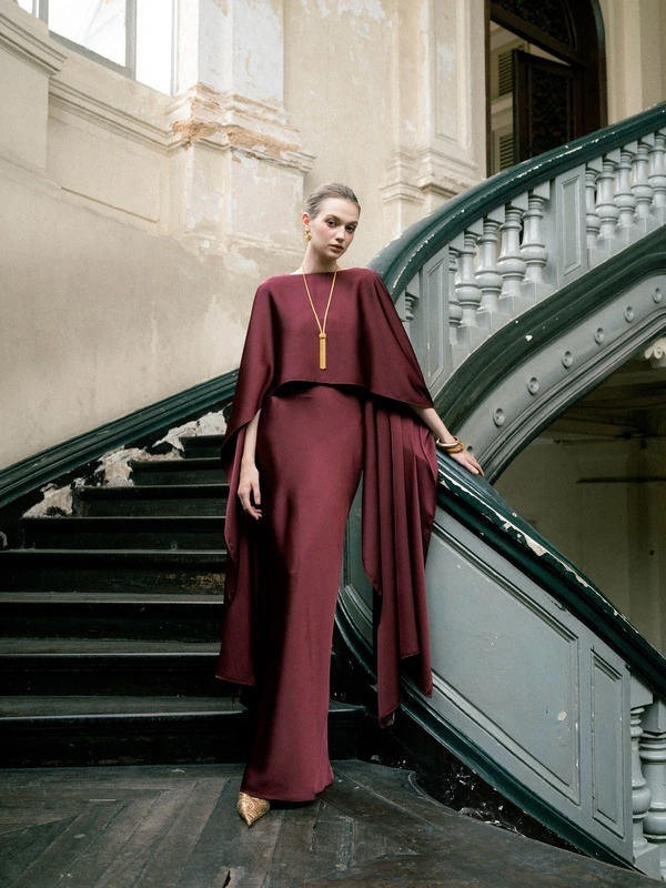 Burgundy Cape Dress