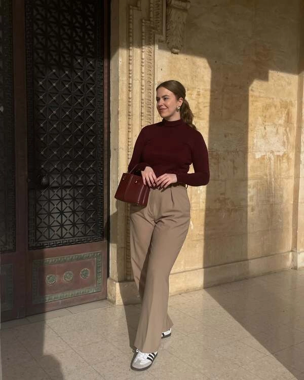 Burgundy Turtleneck Trousers