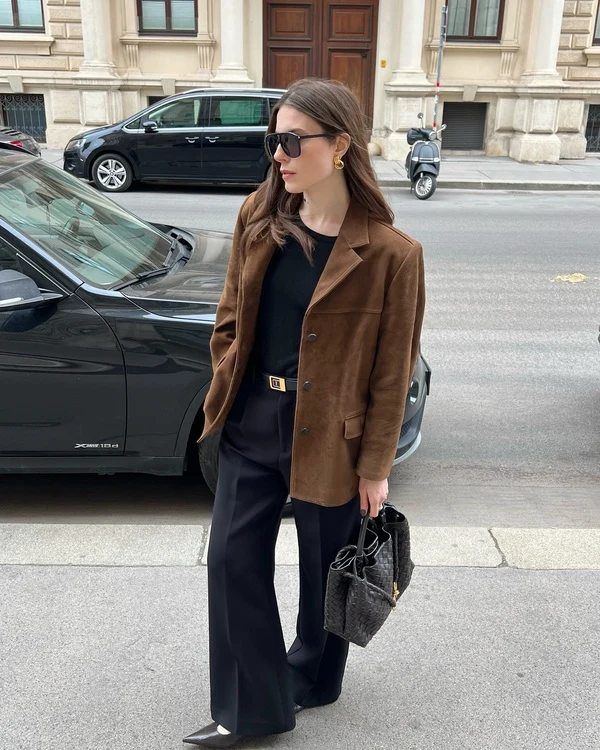 Suede Blazer, Flared Pants