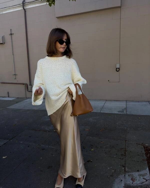 Cream Knit, Satin Skirt