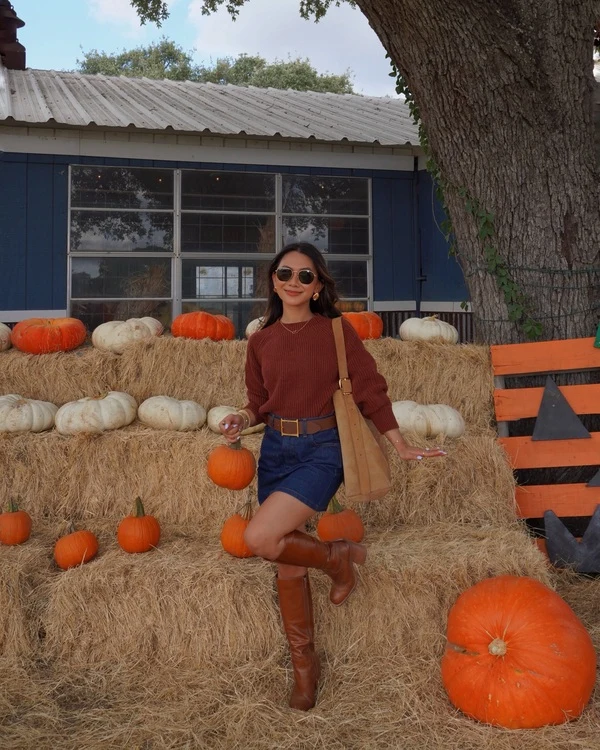 Denim Skirt Pumpkin Patch Look