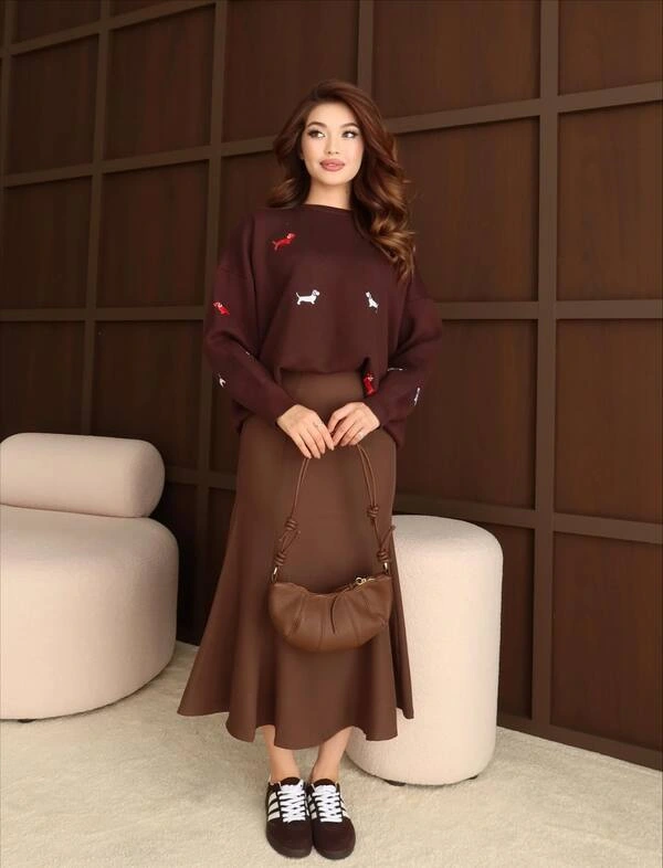 Brown Knit & Midi Skirt
