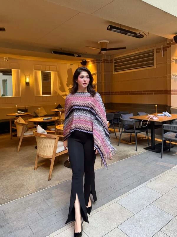 Striped Knit Poncho