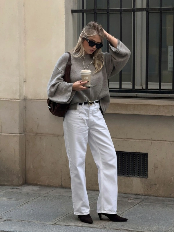 Grey Sweater White Jeans