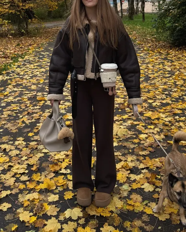 Shearling Jacket and Wide Trousers