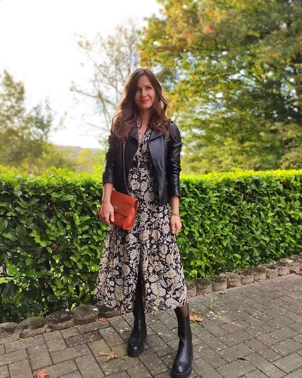 Leather Jacket Paisley Dress