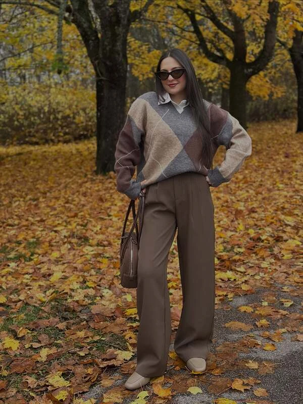 Argyle Sweater and Brown Pants