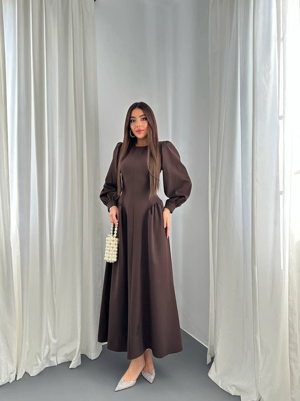 Brown Puff Sleeve Dress