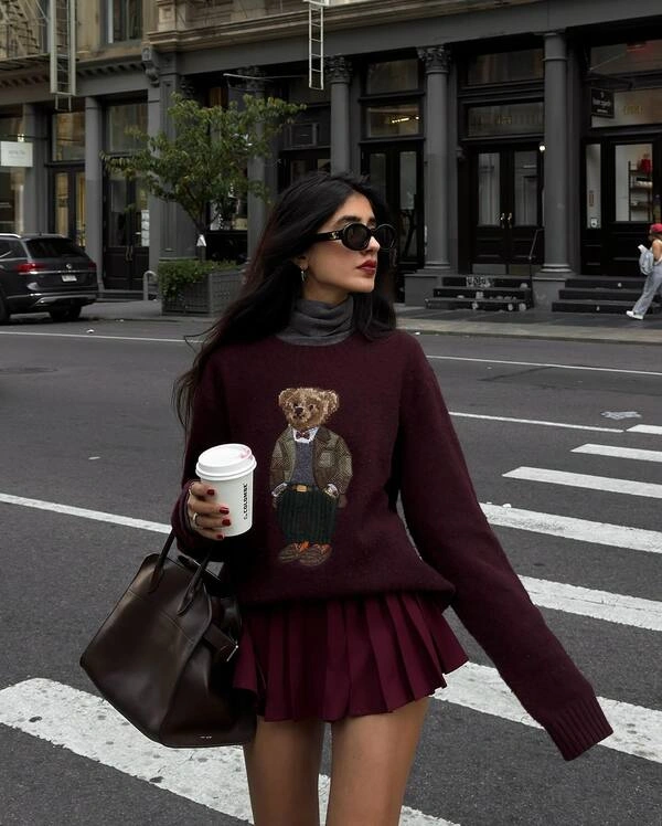 Burgundy Sweater Skirt Look