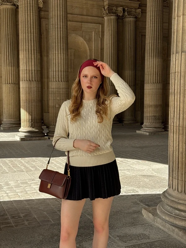 Cable Knit, Pleated Skirt
