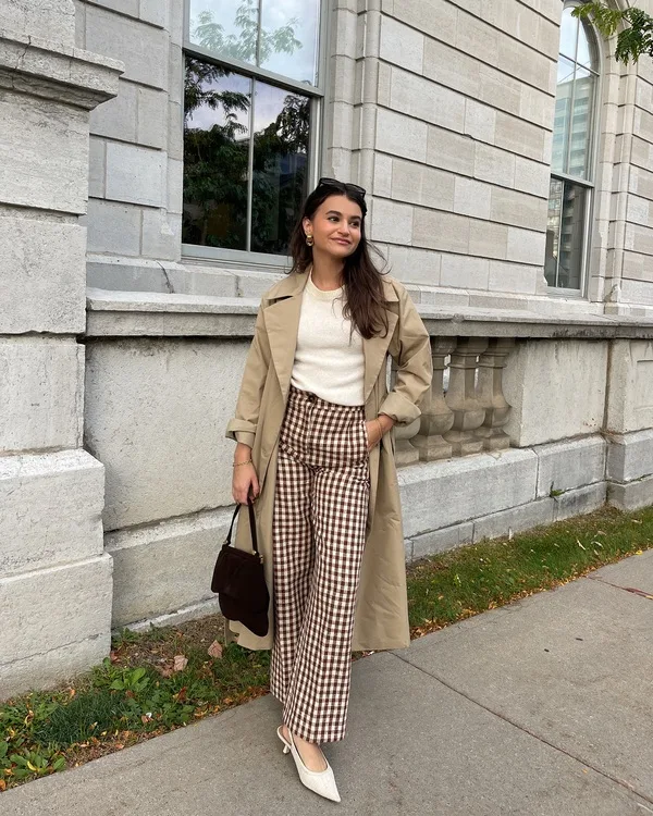 Trench Coat Gingham Pants