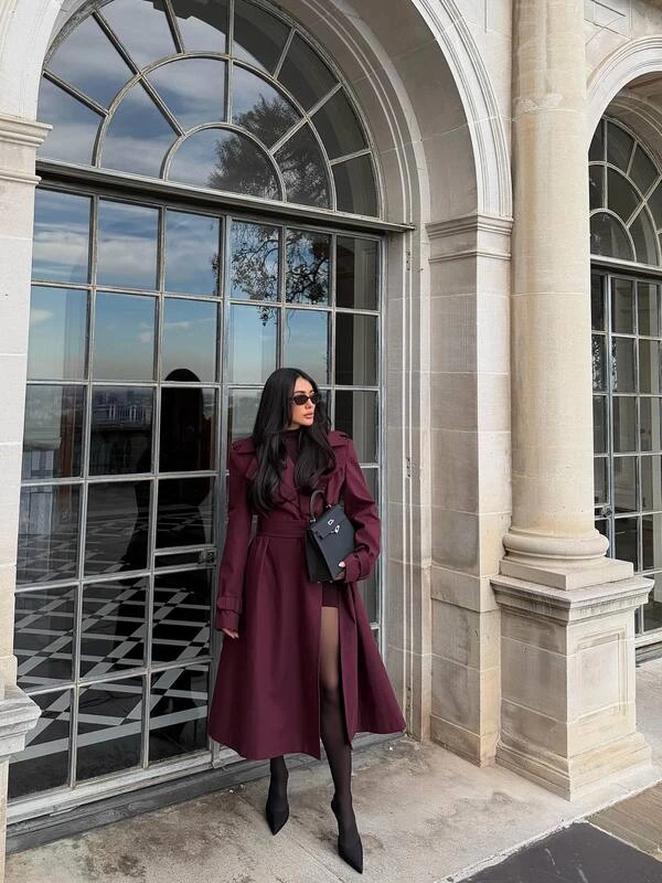 Burgundy Trench Coat Outfit