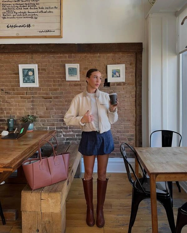 Cream Bomber Jacket Look