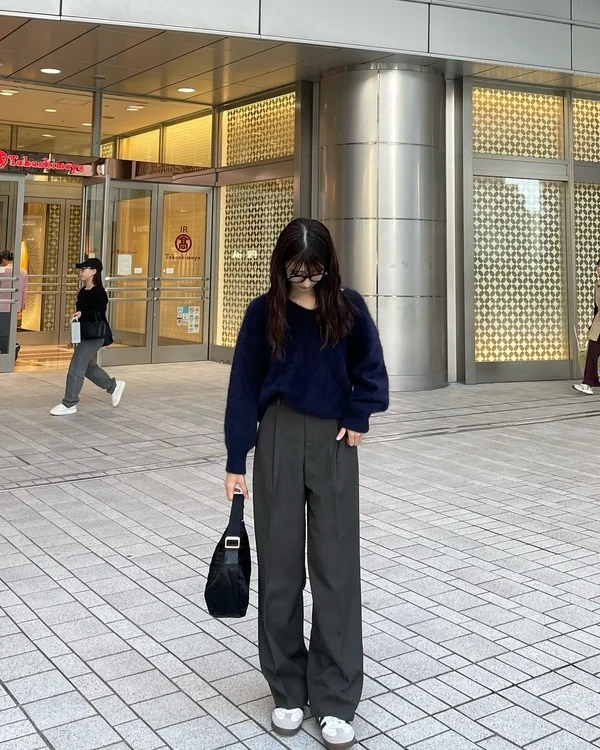 Navy Sweater and Trousers