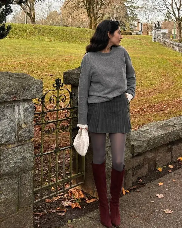 Gray Sweater Pinstripe Skirt