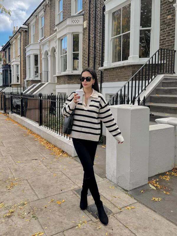 Striped Collar Sweater Look