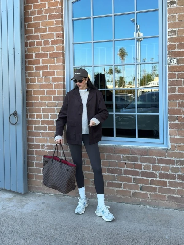Brown Jacket Grey Leggings
