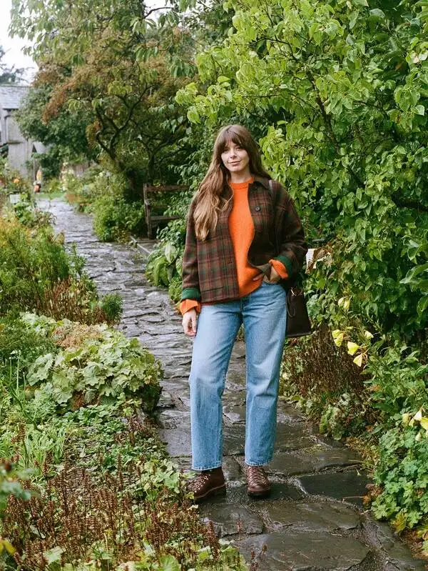 Orange Sweater and Plaid Jacket
