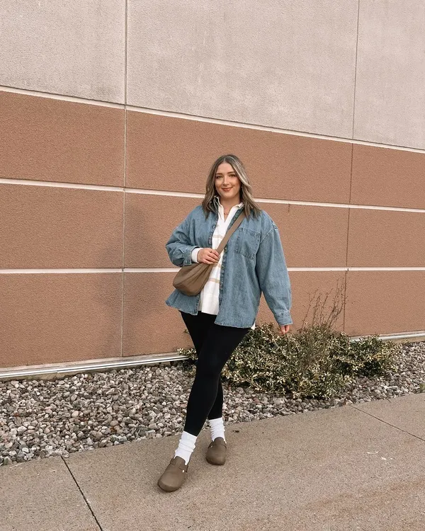 Denim Shacket Black Leggings