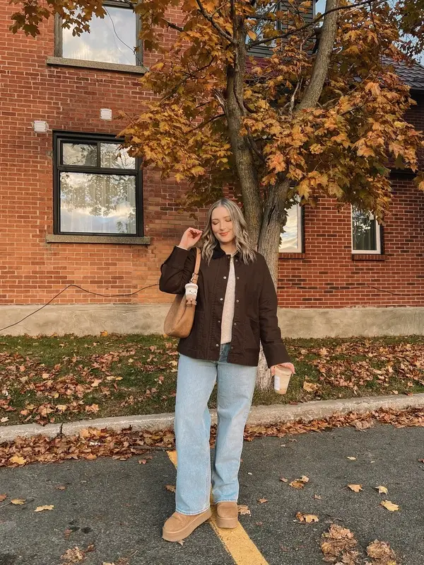 Brown Jacket and Wide Leg Jeans