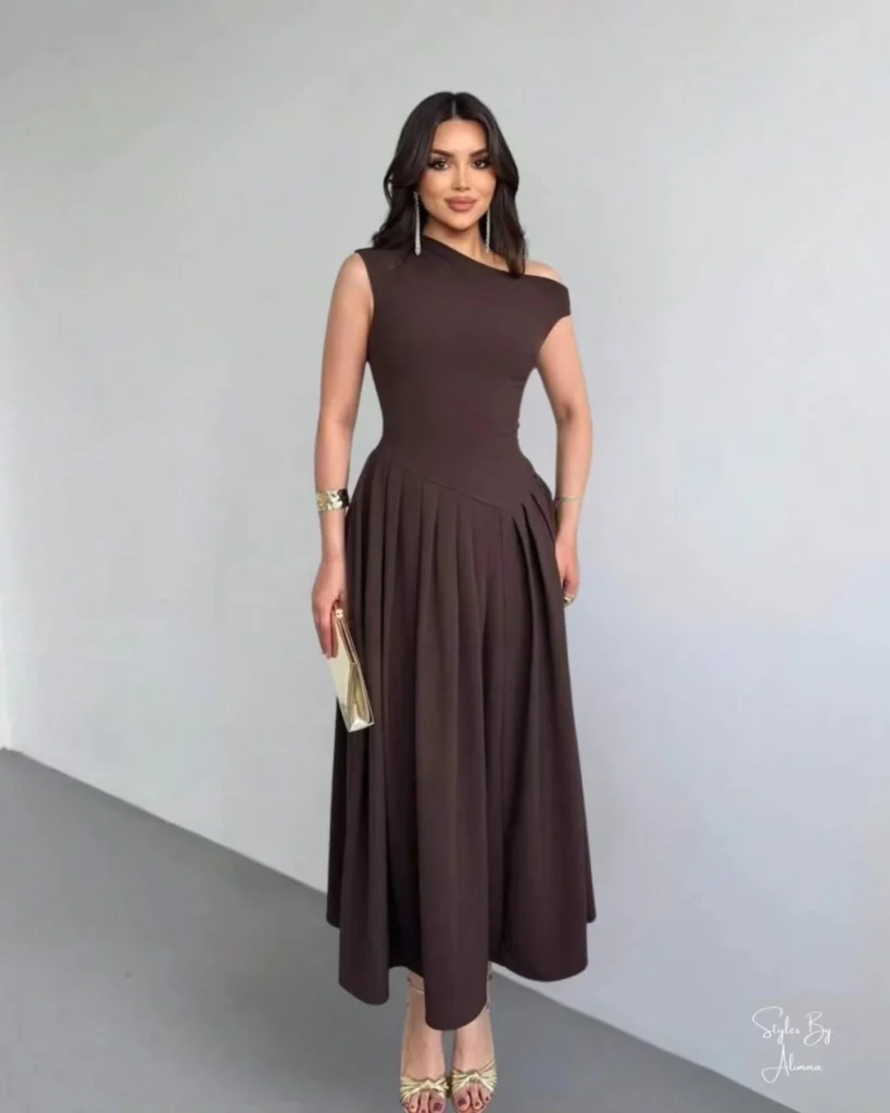 Asymmetric Brown Dress