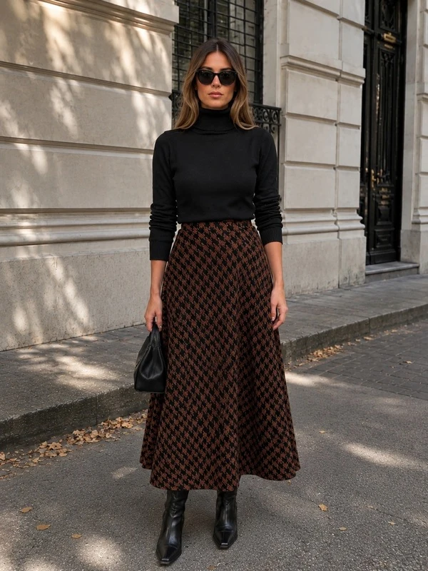 Houndstooth Midi Skirt