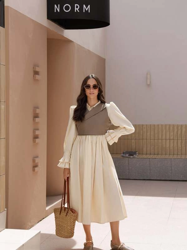 Cream Puff Sleeve Dress