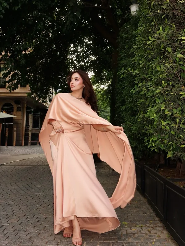 Peach Cape Sleeve Dress
